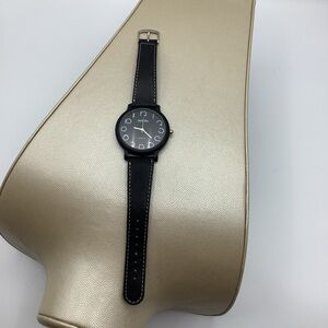 Black Leather Men's Watch By HANA